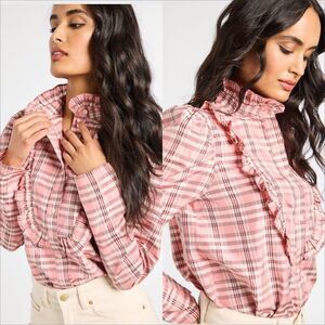 Mille Jolie Top Size XXS NWOT Sugarplum Plaid Bib Front Ruffle Trim